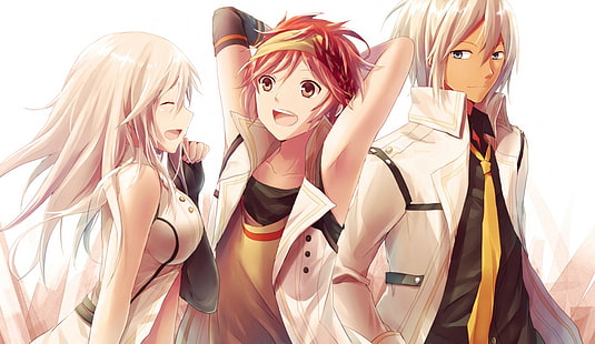 Gott-Esser, Alisa Ilinichina Amiella, Fujiki Kouta, weißer Hintergrund, Animemädchen, Anime, HD-Hintergrundbild HD wallpaper