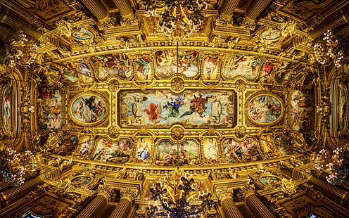 Soffitti, Grand Opéra, pittura, Parigi, Sfondo HD HD wallpaper