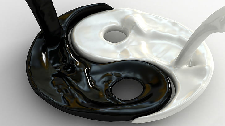 Yin and Yang, black, white, liquid, HD wallpaper
