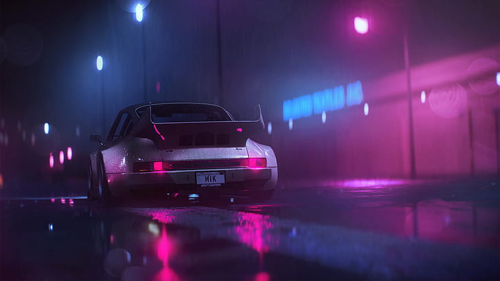 Neon, Auto, Porsche, digitale Kunst, HD-Hintergrundbild
