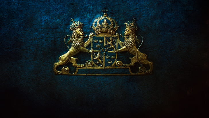 Escudo de armas, Suecia, león, escudo celestial, Fondo de pantalla HD