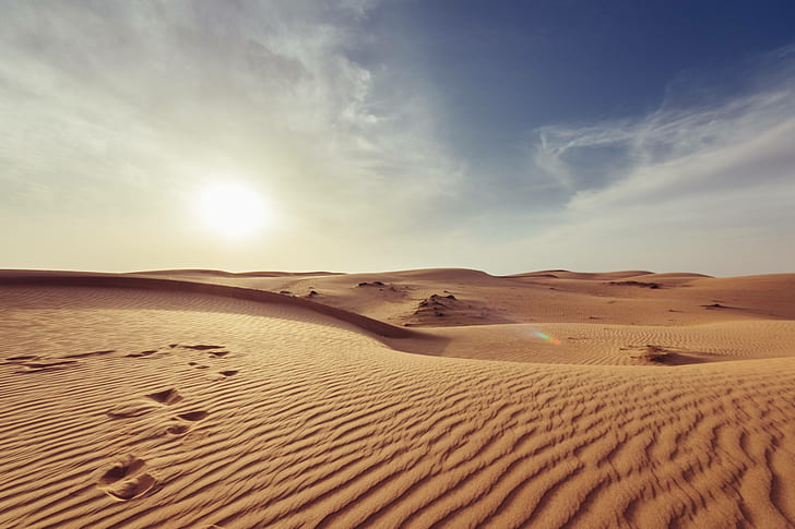 nature, hot, barren, dawn, desert, arid, landscape, dry, HD wallpaper
