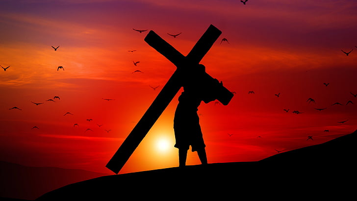 atmosphere, christianity, christian, dusk, faith, crucifixion, evening, god, jesus, cross, bible, afterglow, sunset, religion, red sky, christ, silhouette, HD wallpaper