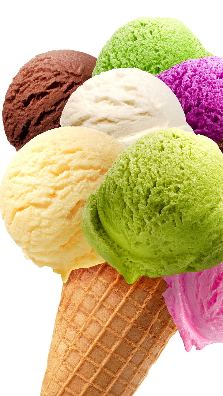 Cono gelato colorato, carta da parati gelato al cioccolato e mango, natura, cibo, gelato, Sfondo HD, sfondo telefono