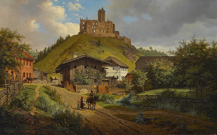 Немецкий художник, руины замка Хильгартсберг, 1829 год, руины замка Хильгартсберг, Карл Фридрих Хайнцманн, HD обои