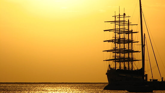 silhouette de navire, voilier, ciel, mer, navire, véhicule, Fond d'écran HD HD wallpaper