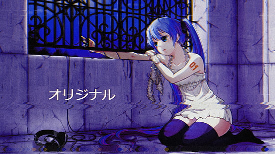 vaporwave สาวอนิเมะ Hatsune Miku Vocaloid หูฟังต้นขาสูง, วอลล์เปเปอร์ HD HD wallpaper