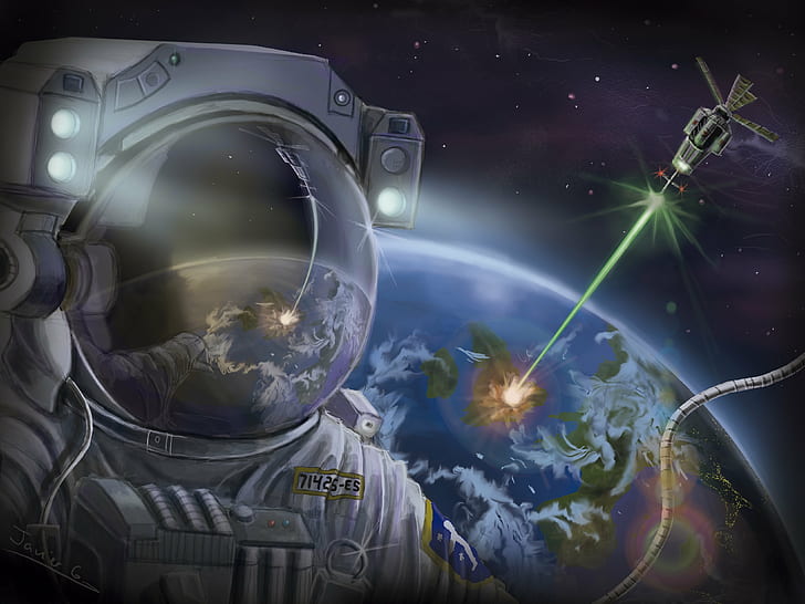 Kunst, Astronaut, Kosmonaut, Erde, Helm, Malerei, Raum, Raumschiff, HD-Hintergrundbild