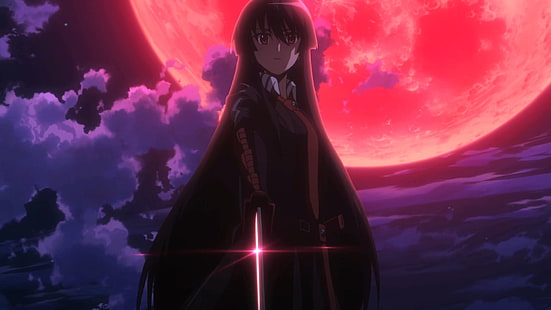 فتاة أنيمي ذات شعر طويل ، أنيمي ، Akame ga Kill! ، Akame (Akame Ga Kill!) ، Girl ، Moon ، Sword، خلفية HD HD wallpaper