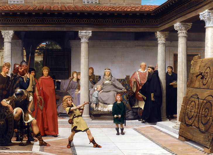 The Education of the Children of Clovis, Lawrence Alma-Tadema, classic art, classical art, HD wallpaper