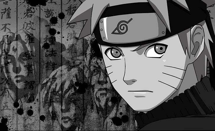 Ilustración de Uzumaki Naruto, personajes, spot, naruto, blanco y negro, Hokage, Fondo de pantalla HD