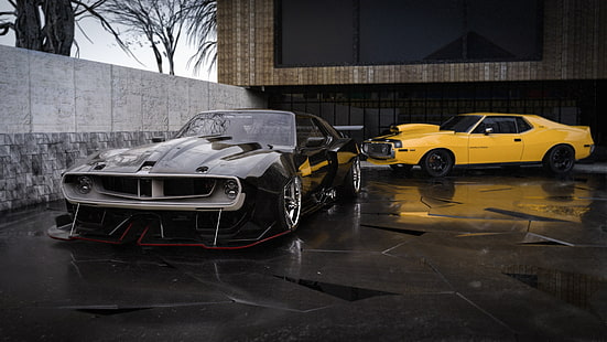 Auto, schwarze Autos, gelbe Autos, Rostislav Prokop, Fahrzeug, HD-Hintergrundbild HD wallpaper