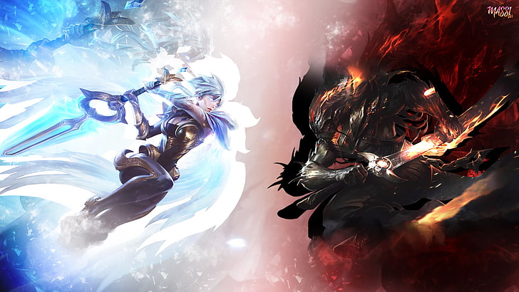 Wallpaper Riven VS Yasuo, Yasuo (League of Legends), Riven (League of Legends), League of Legends, Wallpaper HD
