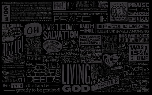 texte de Dieu vivant sur fond noir, texte, typographie, religion, nuages ​​de mots, sombre, noir, spirituel, Fond d'écran HD HD wallpaper