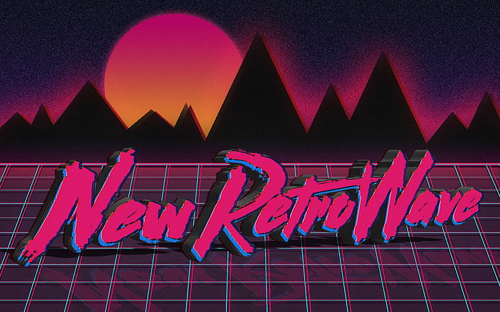 New Retro Wave цифров тапет, New Retro Wave, неон, 1980-те, synthwave, реколта, типография, цифрово изкуство, HD тапет