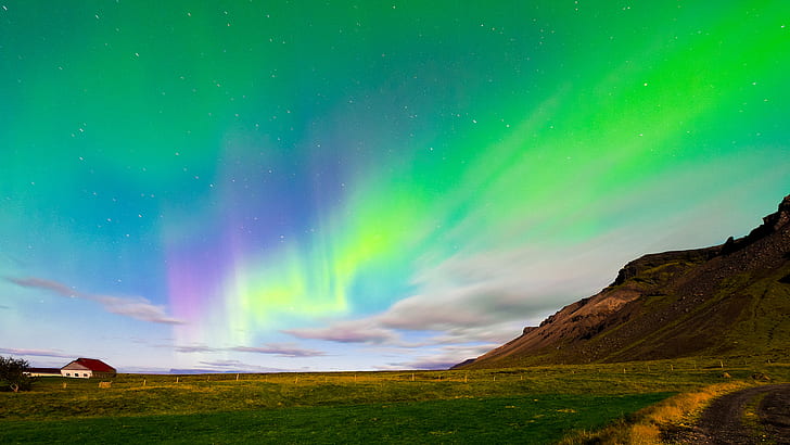 Северно сияние Aurora Borealis Green Stars HD, природа, зелено, звезди, светлини, полярно сияние, бореалис, северно, HD тапет