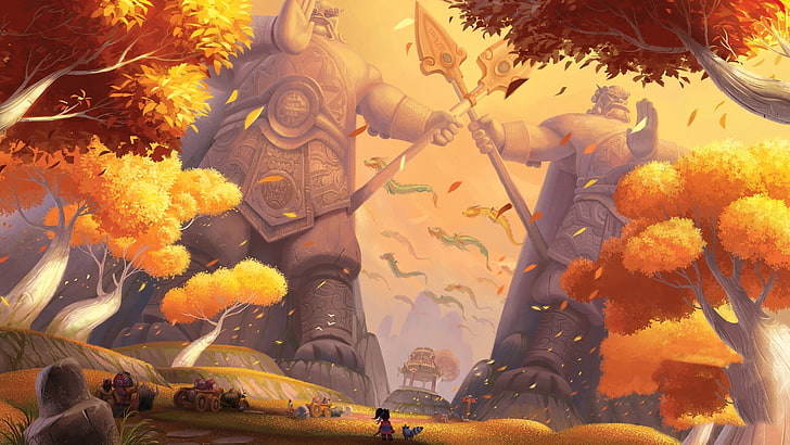 papel de parede de dois soldados com cetro, World of Warcraft, World of Warcraft: Brumas de Pandaria, videogames, HD papel de parede
