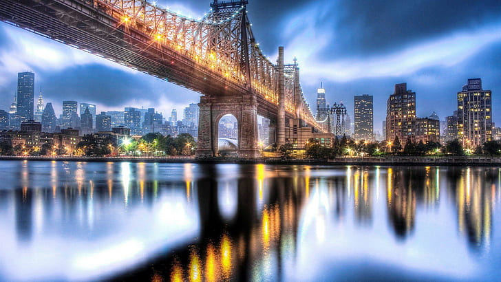 Kent Manzaraları Işıklar Köprüler Manhattan Gökdelenleri Şehir Gecesi Roosevelt Island HD, şehirler, köprüler, şehir, şehir manzaraları, ada, ışıklar, manhattan, gece, roosevelt, gökdelenler, HD masaüstü duvar kağıdı