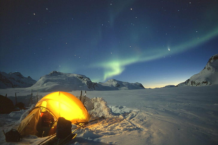 Yellow outdoor tent under Aurora Borealis, greenland, greenland, Greenland,  HD wallpaper | Wallpaperbetter