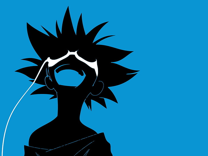 male anime character illustration, male, silhouette, headphones, HD wallpaper