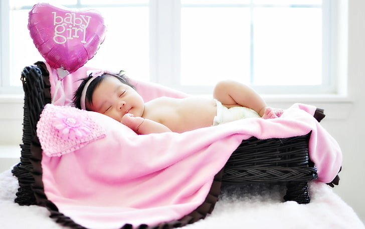 Little Girl Sleeping With Pink Heart, baby's pink headband with bow-accent, Baby, , pink, heart, cute, girl, sleeping, HD wallpaper