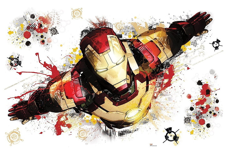 Железный Человек иллюстрация, Железный Человек, брызги краски, Marvel Comics, произведение искусства, HD обои