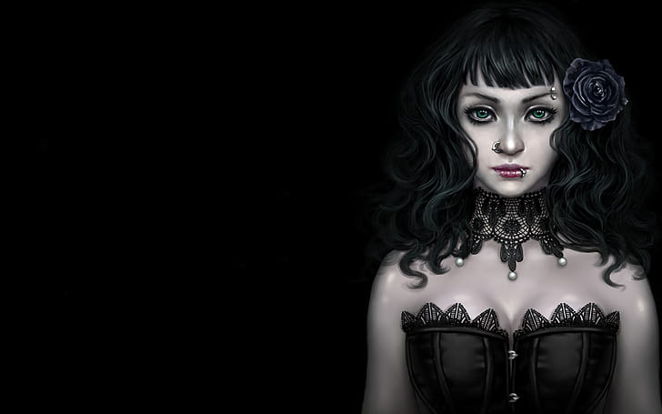 Fantasy, Vampire, Black Rose, Blood, Face, Girl, Gothic, Necklace, Woman, HD wallpaper