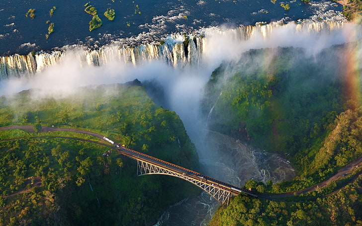 Водопад Игуасо, водопад, Африка, вид сверху, мост, природа, пейзаж, HD обои