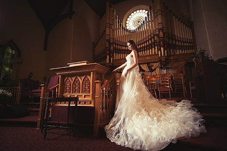 Frauen, Kleid, weißes Kleid, Modell, 500px, Kyle Cong, Hochzeitskleid, HD-Hintergrundbild HD wallpaper