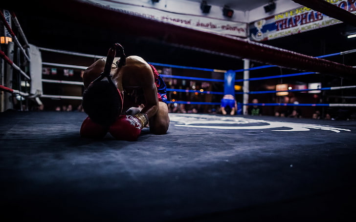 Couvre-chef kickboxer rouge, Thaïlande, avant combat, ring de boxe, Fond d'écran HD