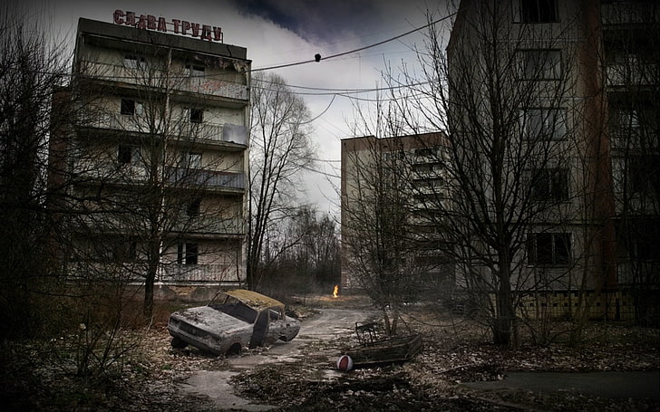 сграда от сив бетон, Stalker Call Of Pripyat, заглавия на Stalker, S.T.A.L.K.E.R. CoP, Припят., HD тапет