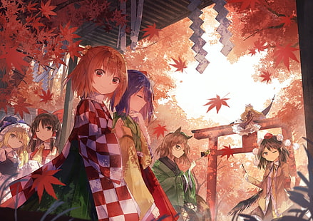touhou, kirisame marisa, hakurei reimu, otoño, santuario, Anime, Fondo de pantalla HD HD wallpaper