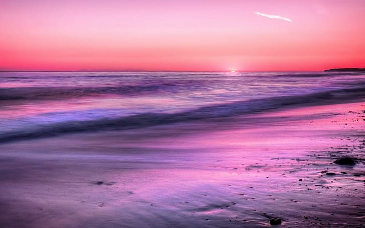 magenta sunset, beach, magenta, sunset, HD wallpaper