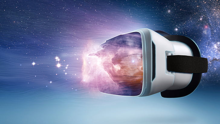 Илюстрация на слушалки за виртуална реалност, VR концепция, виртуална реалност, слушалки, HD тапет