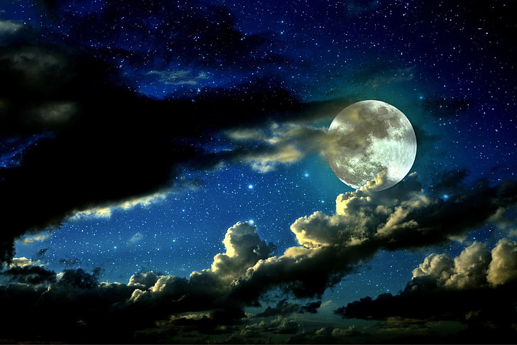 lukisan gerak penuh, langit, malam, awan, alam, Wallpaper HD