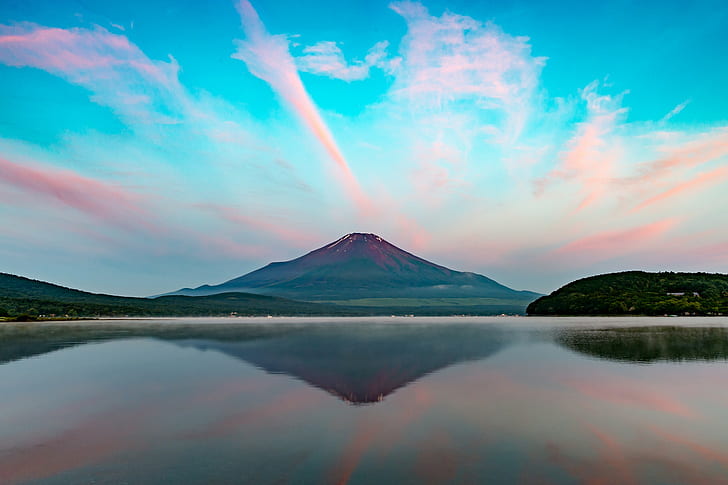 Fuji el volcán, paisaje, Japón, Fuji, montaña, el volcán, Fondo de pantalla HD