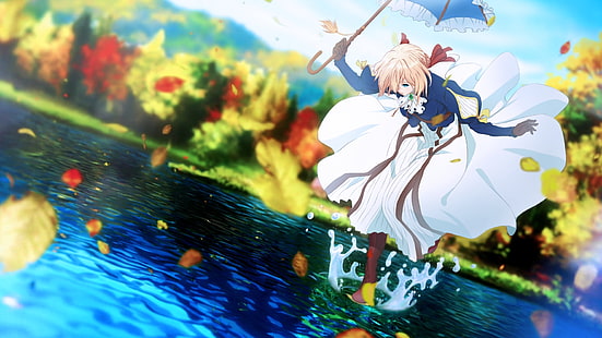 Violet Evergarden, Anime Mädchen, Violet Evergarden (Anime), Wasser, Regenschirm, HD-Hintergrundbild HD wallpaper