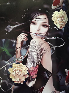 Chinese, anime girls, Zhang Xiao Bai, tattoo, HD wallpaper HD wallpaper