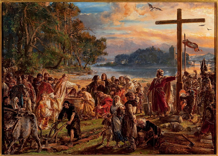 Arte classica, Jan Matejko, polacco, L'introduzione del cristianesimo in Polonia, Sfondo HD