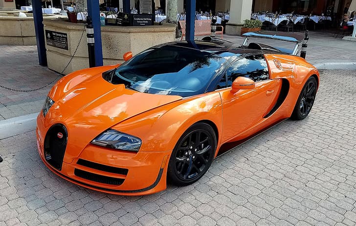 orange, Veyron, Bugatti Veyron, hypercar, HD wallpaper