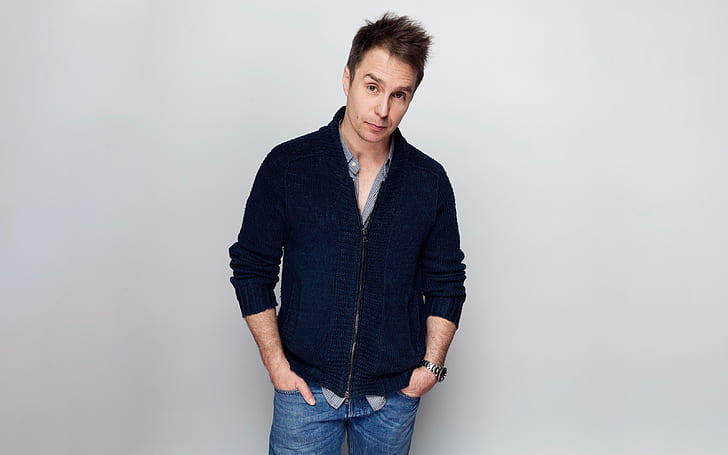 background, jeans, actor, photoshoot, jumper, Sam Rockwell, Victoria Will, HD wallpaper