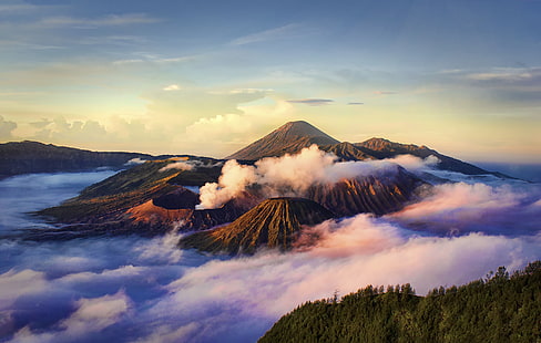 nuvole, natura, Indonesia, Giava, il vulcano Bromo, Bromo-Tengger-Semeru National Park, Caldera Tengger, Sfondo HD HD wallpaper