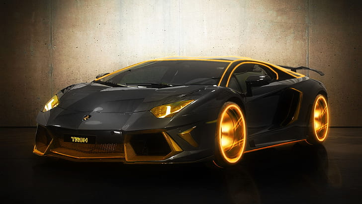 automobili arancio tron ​​lambo digitalizzato supercar lamborghini aventador colori modificati 3840x2160 auto da parete Lamborghini HD Art, automobili, arancione, Sfondo HD