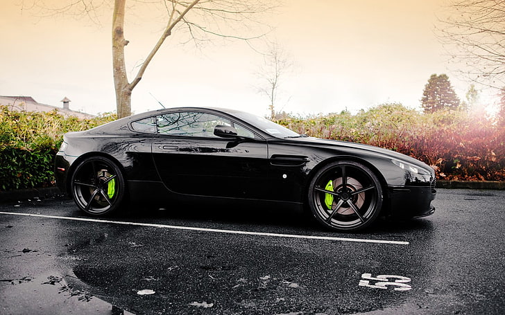 кола, превозно средство, черни коли, страничен изглед, Aston Martin, HD тапет