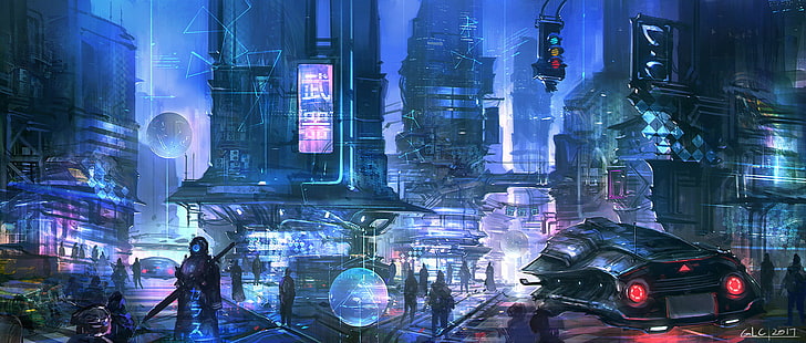 science fiction, cyberpunk, cyber, digital art, HD wallpaper