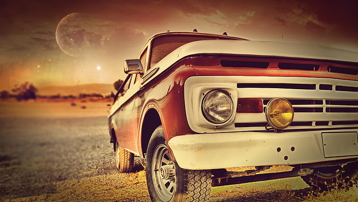 red and white vehicle, landscape, closeup, HD wallpaper