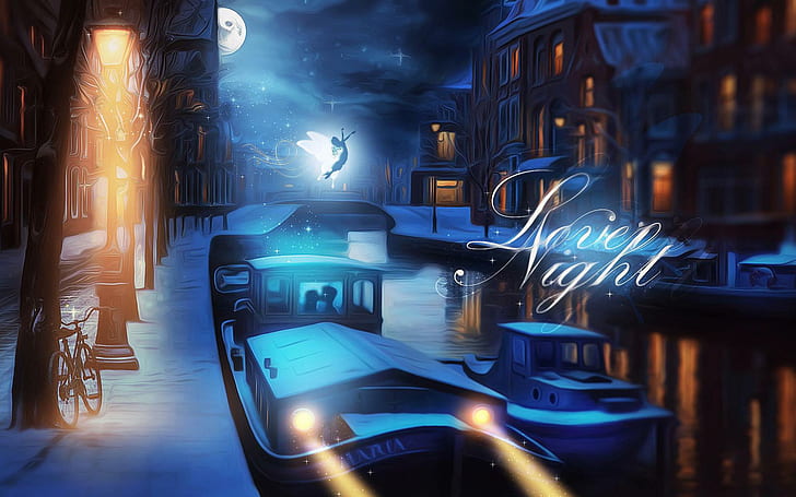 Lovely Night, ilustrasi cinta malam, malam, indah, Wallpaper HD