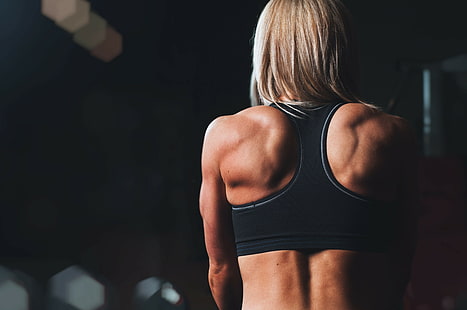 фитнес-модель, мышцы, женщины, мускулистые, спортивная одежда, блондинка, спина, HD обои HD wallpaper