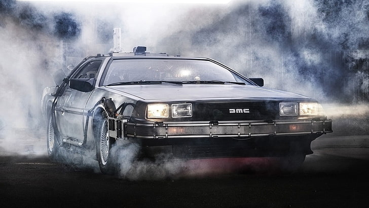 czarna tapeta DMC coupe, Back to the Future, DeLorean, grafika, filmy, samochód, Tapety HD