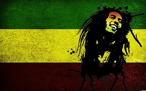 Bob Marley rouge jaune vert, peinture de Bob Marley, musique, Fond d'écran HD HD wallpaper